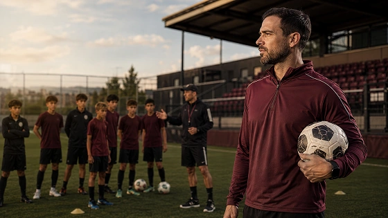Professor da Belletti Soccer Academy com uma bola no campo